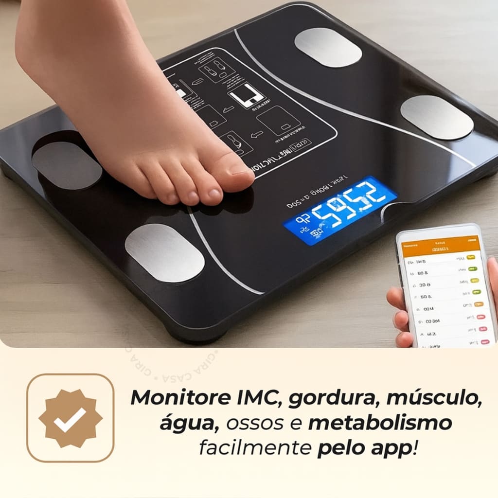 ⚖️ Balança Digital Inteligente com Bioimpedância — Acompanhe sua Evolução com Praticidade! 📱