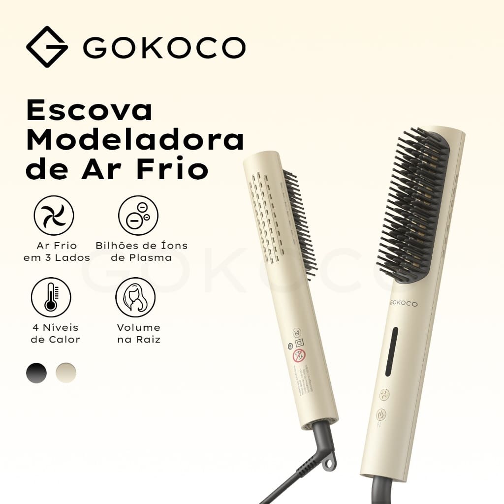 Escova Modeladora GOKOCO com Ar Frio — Menos Frizz e Mais Volume.