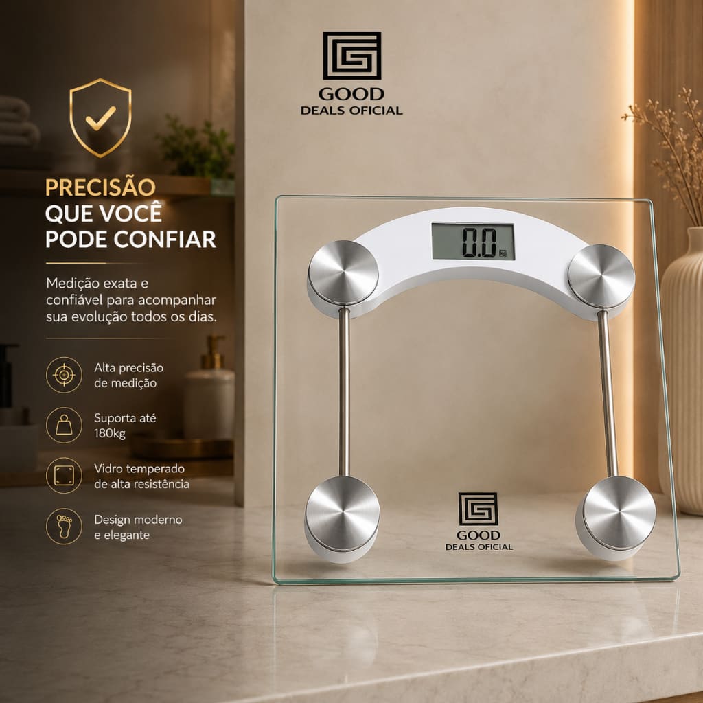 ⚖️ Balança Digital Corporal de Vidro Temperado até 180kg — Precisão e Estilo para Sua Rotina! 💎